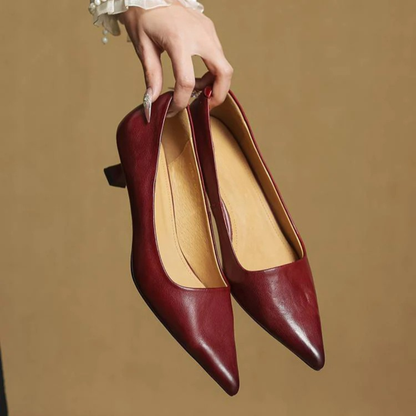 Women's Pointed-Toe Kitten Heel Pumps with V-Cut Topline and Closed Back