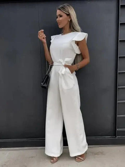 Women’s Ruffled Sleeve Jumpsuit – Relaxed Fit Day-to-Evening One Piece