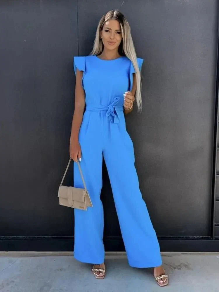 Women’s Ruffled Sleeve Jumpsuit – Relaxed Fit Day-to-Evening One Piece