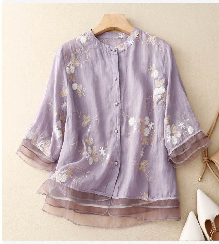 Chic Blouse with Floral Accents