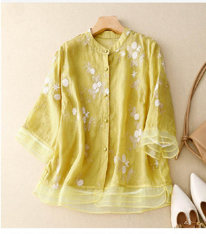 Damen Sommerbluse mit Blumenmuster | Dreiviertelarm