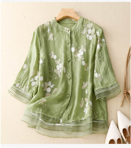 Damen Sommerbluse mit Blumenmuster | Dreiviertelarm