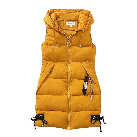 Liora - Veste chic à capuche sans manches avec poches zippées