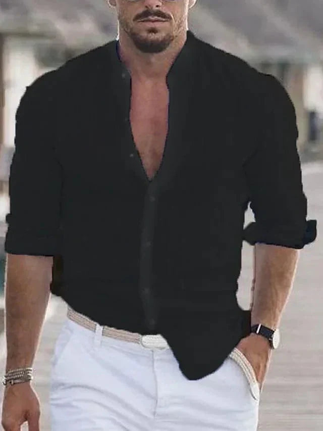 Lucas | Men's Shirt With Mandarin Collar And Button Front | Smart Casual