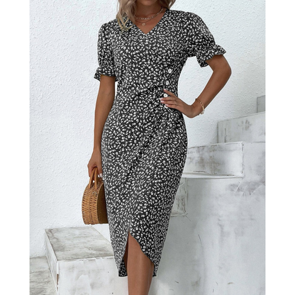 Ylva | Damen Sommerkleid Midi Wickel Mit Blumen Für Alltag