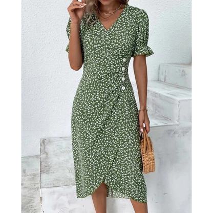 Ylva | Damen Sommerkleid Midi Wickel Mit Blumen Für Alltag