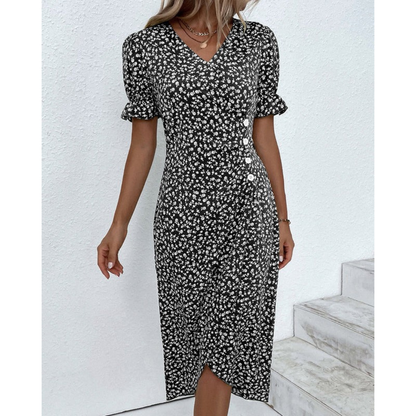 Ylva | Damen Sommerkleid Midi Wickel Mit Blumen Für Alltag