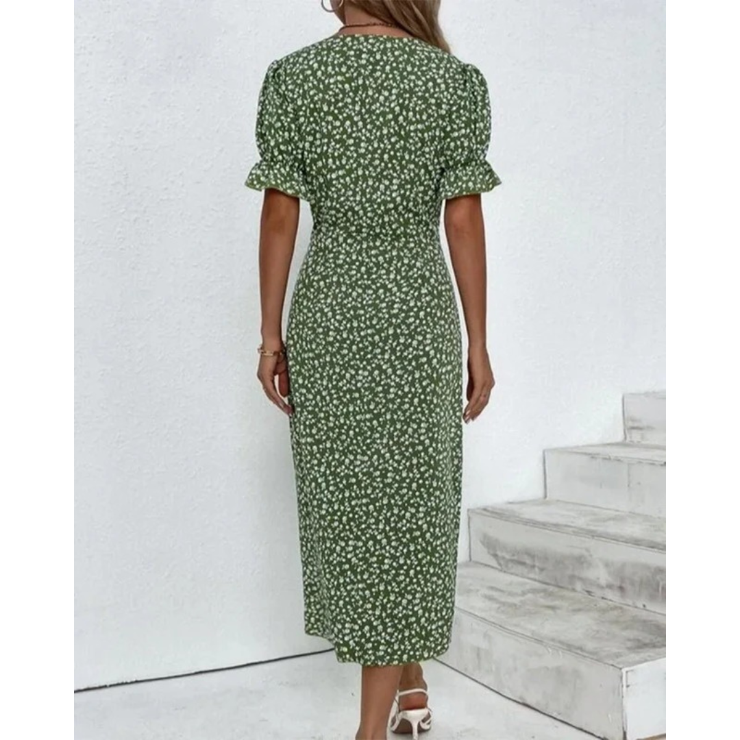 Ylva | Damen Sommerkleid Midi Wickel Mit Blumen Für Alltag