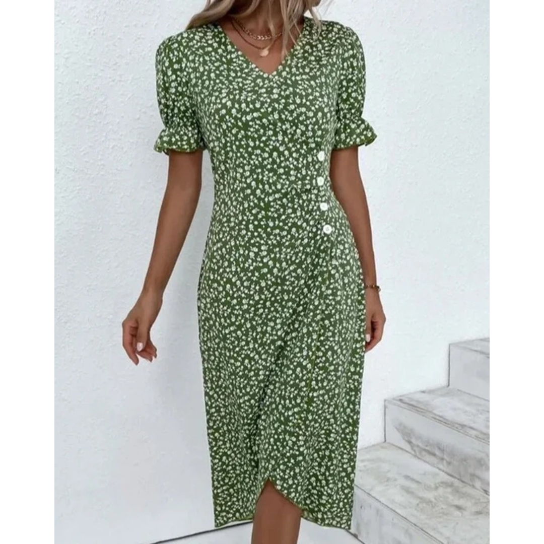 Ylva | Damen Sommerkleid Midi Wickel Mit Blumen Für Alltag