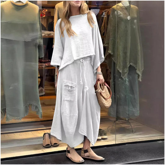 Elaine - Conjunto Falda Dos Piezas Manga Murciélago Suelta