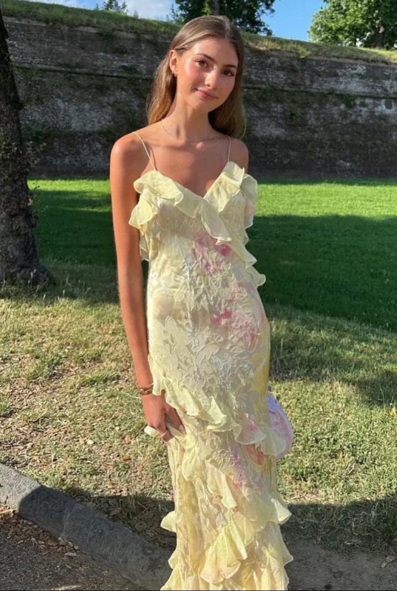 Mirabel - Ruffle V-Neck Maxi Holiday Dress