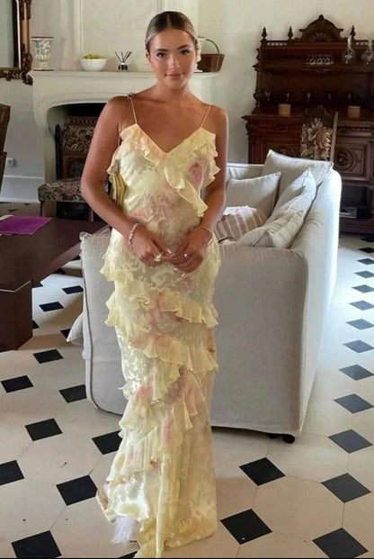 Mirabel - Ruffle V-Neck Maxi Holiday Dress