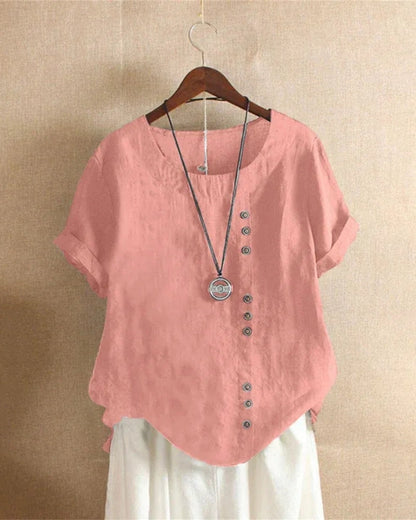 Zeitlos Damen lockere Bluse mit Knopfleiste | Kurzarm