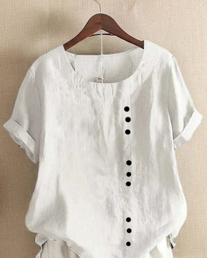 Zeitlos Damen lockere Bluse mit Knopfleiste | Kurzarm