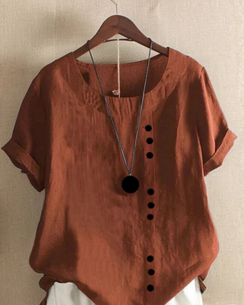 Zeitlos Damen lockere Bluse mit Knopfleiste | Kurzarm