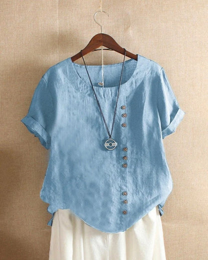 Zeitlos Damen lockere Bluse mit Knopfleiste | Kurzarm