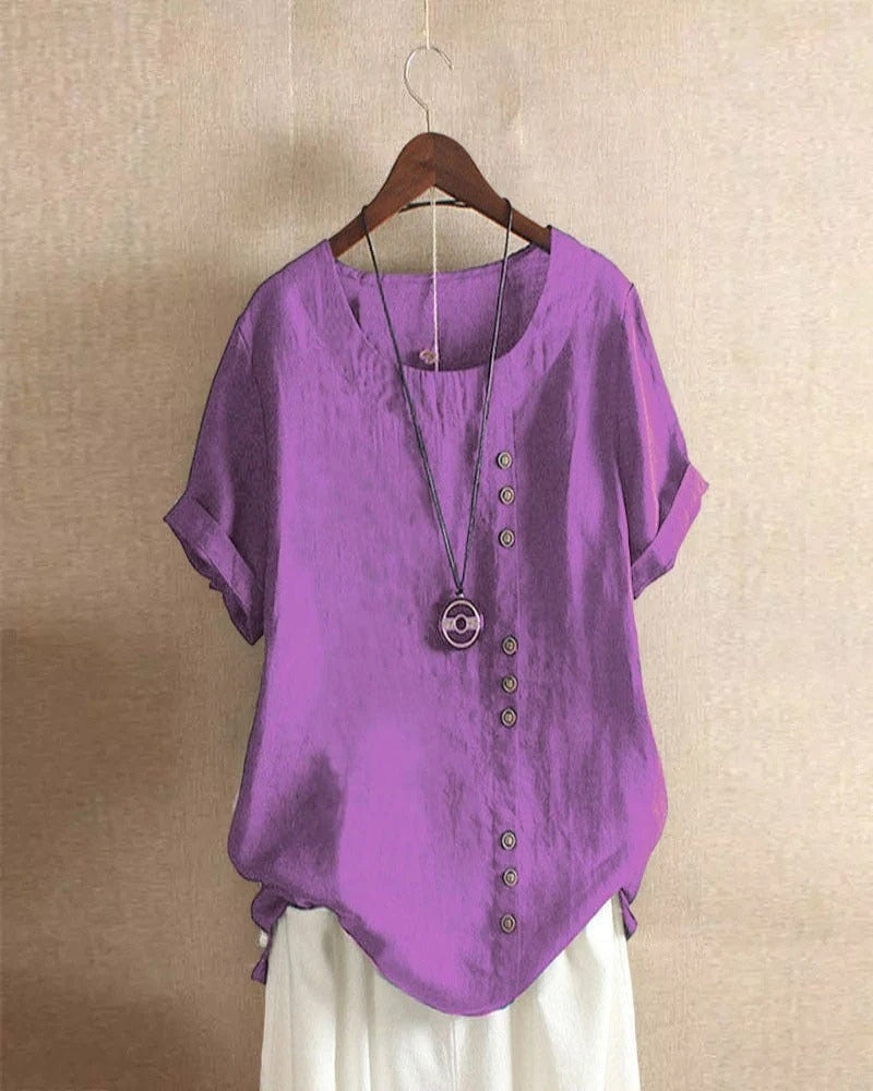 Zeitlos Damen lockere Bluse mit Knopfleiste | Kurzarm