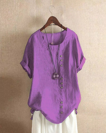Zeitlos Damen lockere Bluse mit Knopfleiste | Kurzarm