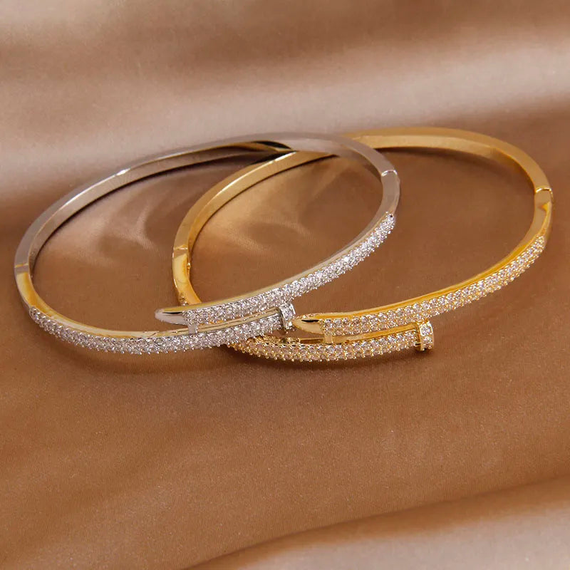 Zircon Nail Design Bracelet | Elegant and Sparkling-Silver-Nora Luxe