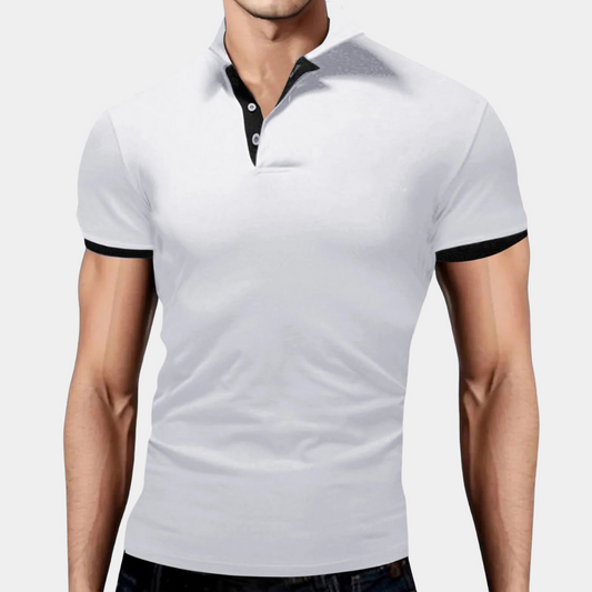 Weißes Herren-Poloshirt, kurzärmelig, Baumwolle, modisch, klassischer Kragen, Freizeitkleidung.