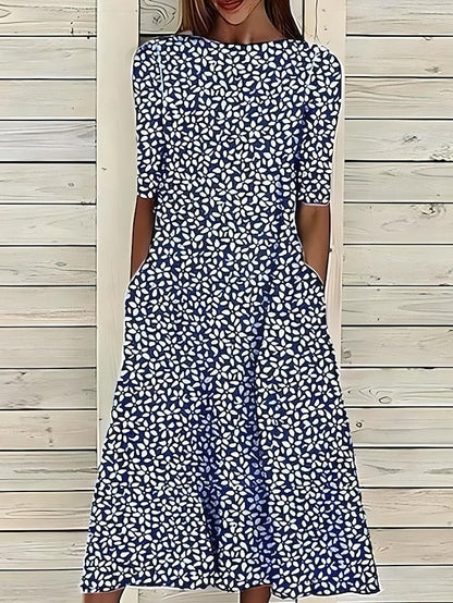 Floral Midi Dress – A-Line Flow – Casual Summer Elegance