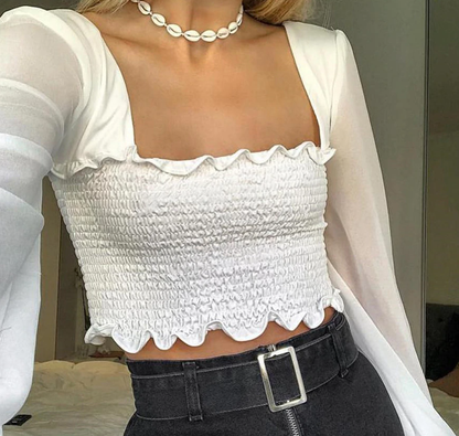 Ruffle Long Sleeve Crop Top
